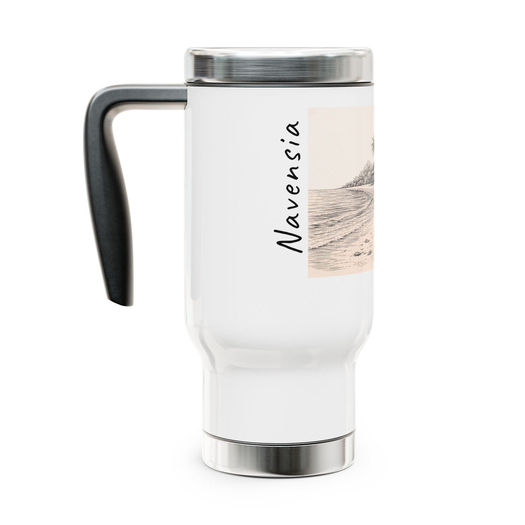 Beach Sketch Travel Mug — 'Navensia' Stainless Steel 14oz with Handle