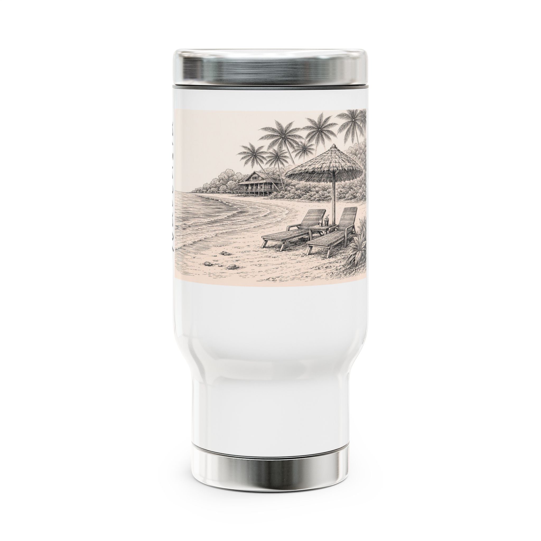 Beach Sketch Travel Mug — 'Navensia' Stainless Steel 14oz with Handle
