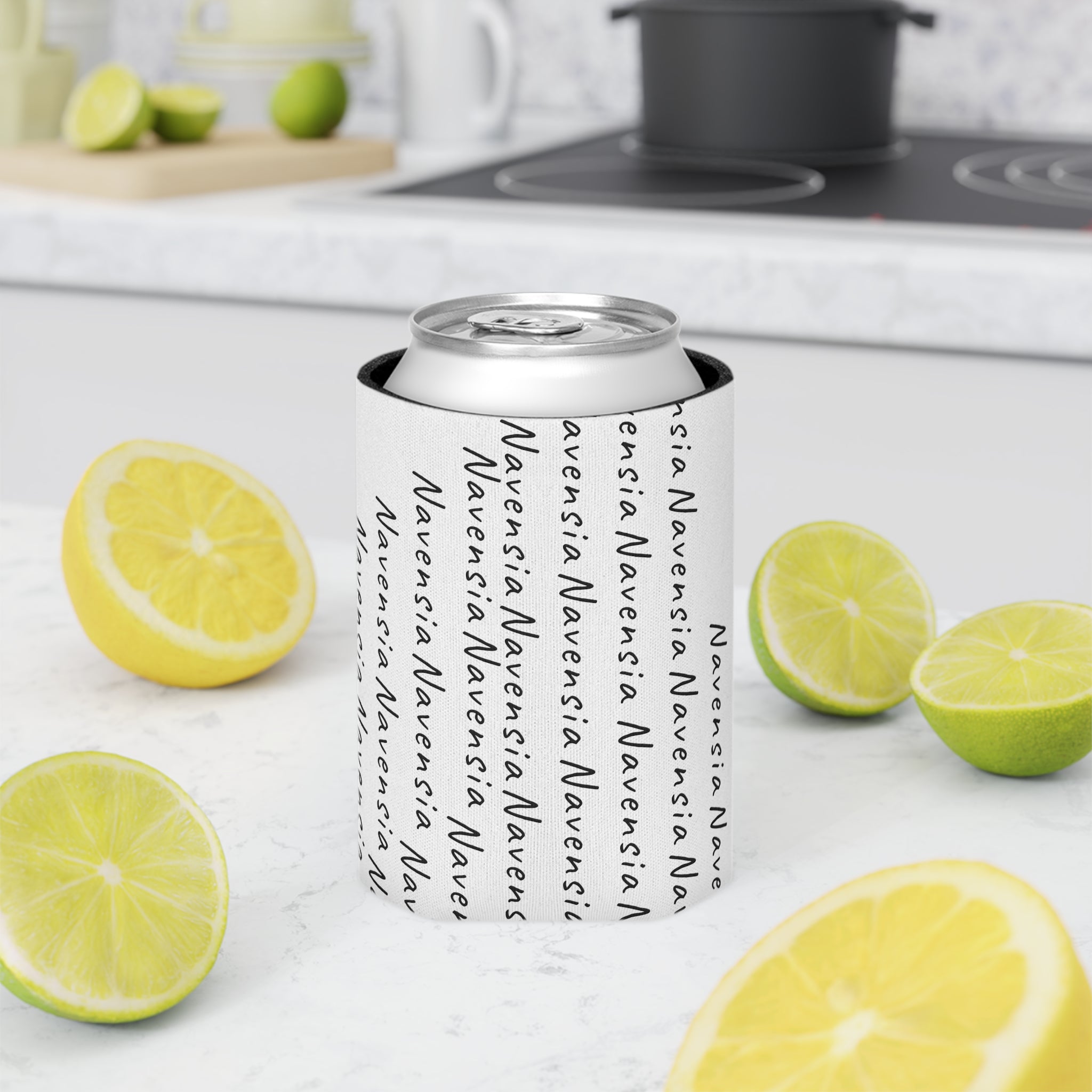 Can Cooler — Repeating 'Navensia' Script Pattern (Custom Name Design)