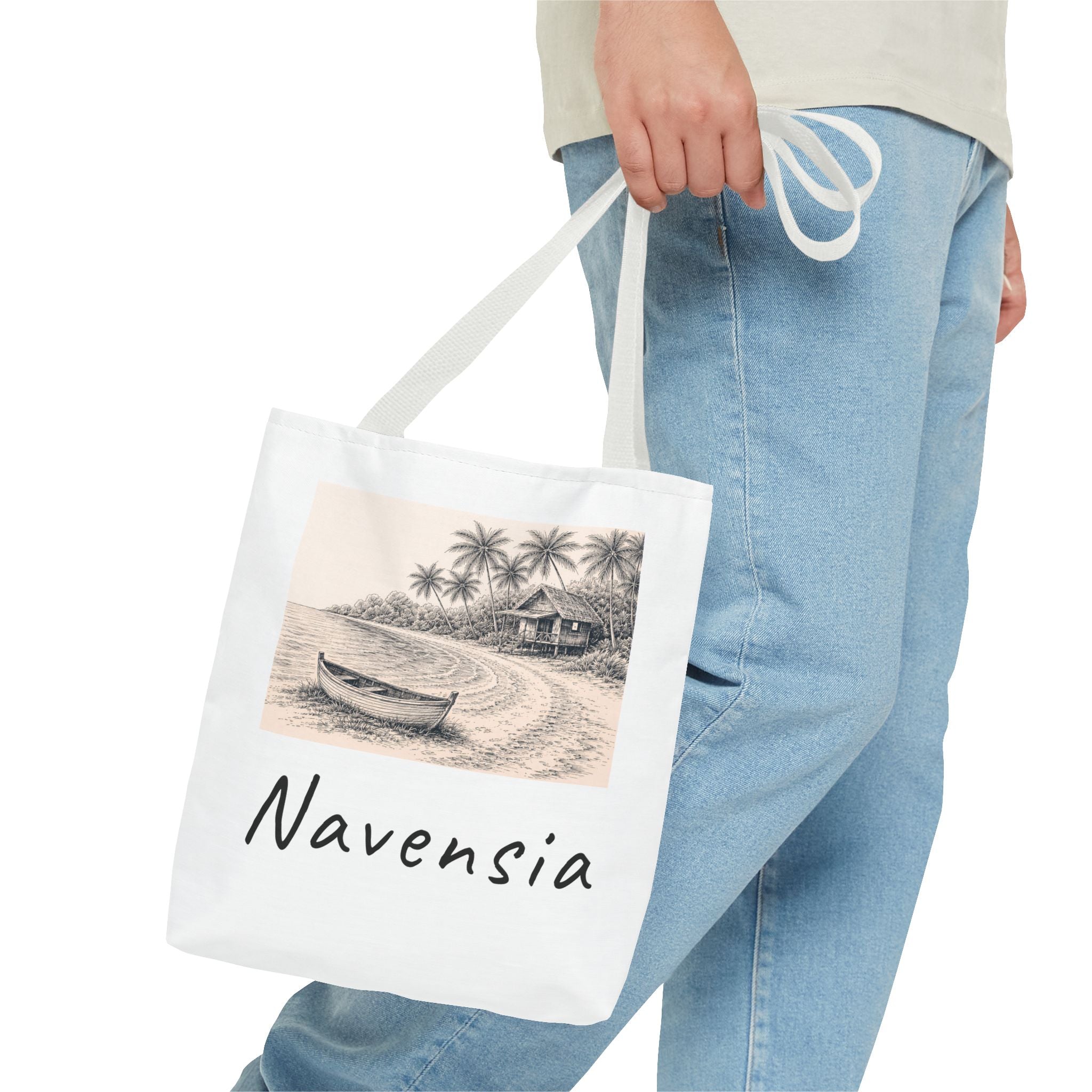 Beach Sketch Tote Bag — 'Navensia' Coastal Canvas Tote