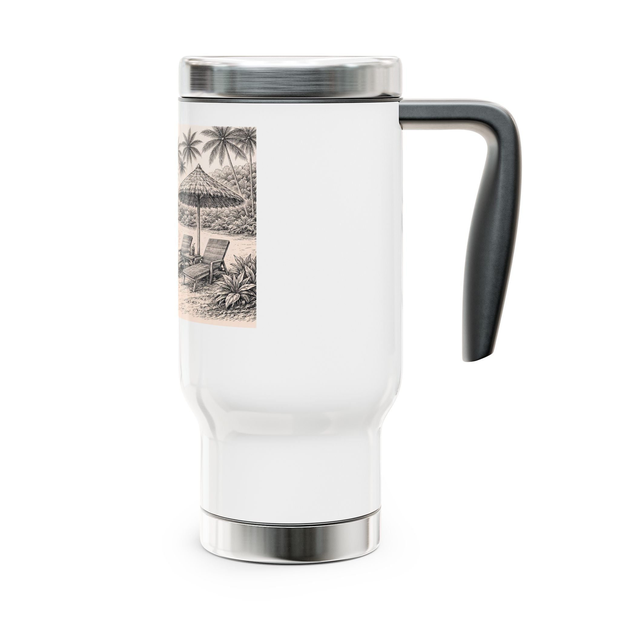 Beach Sketch Travel Mug — 'Navensia' Stainless Steel 14oz with Handle